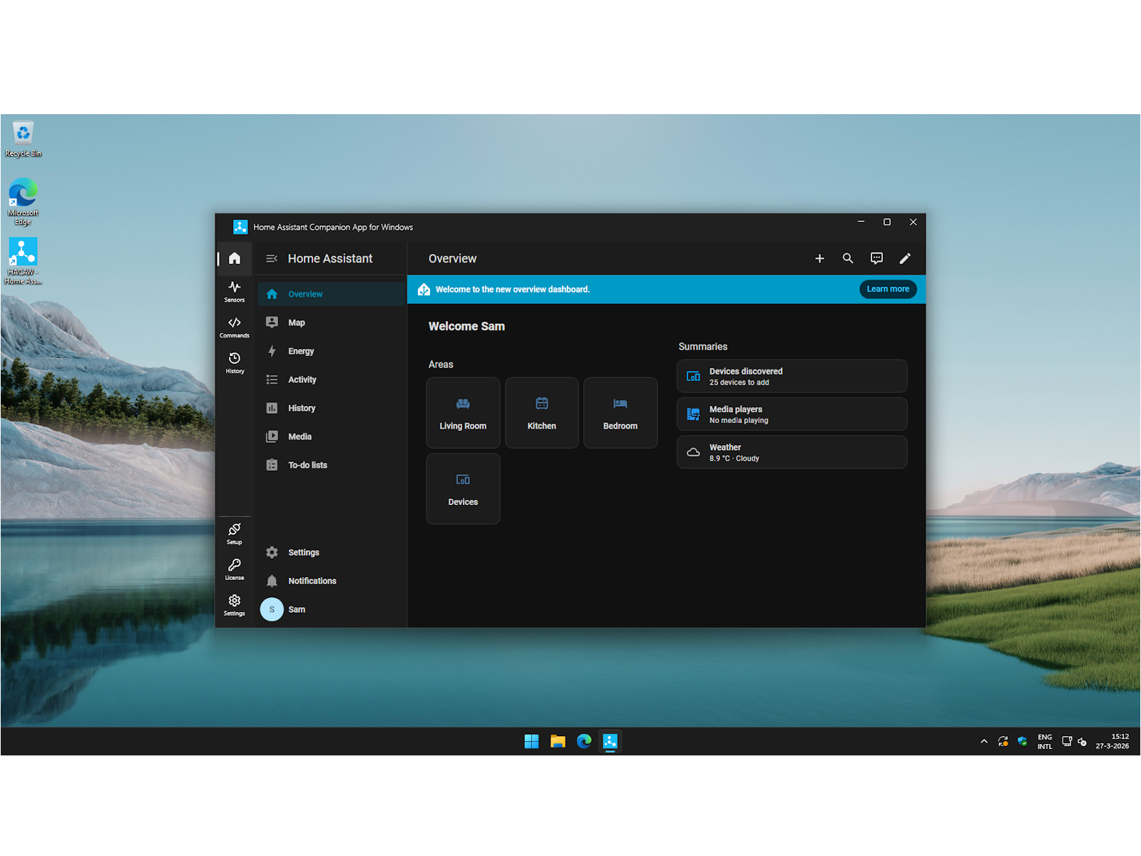 HACAW running on a full Windows desktop - dark theme