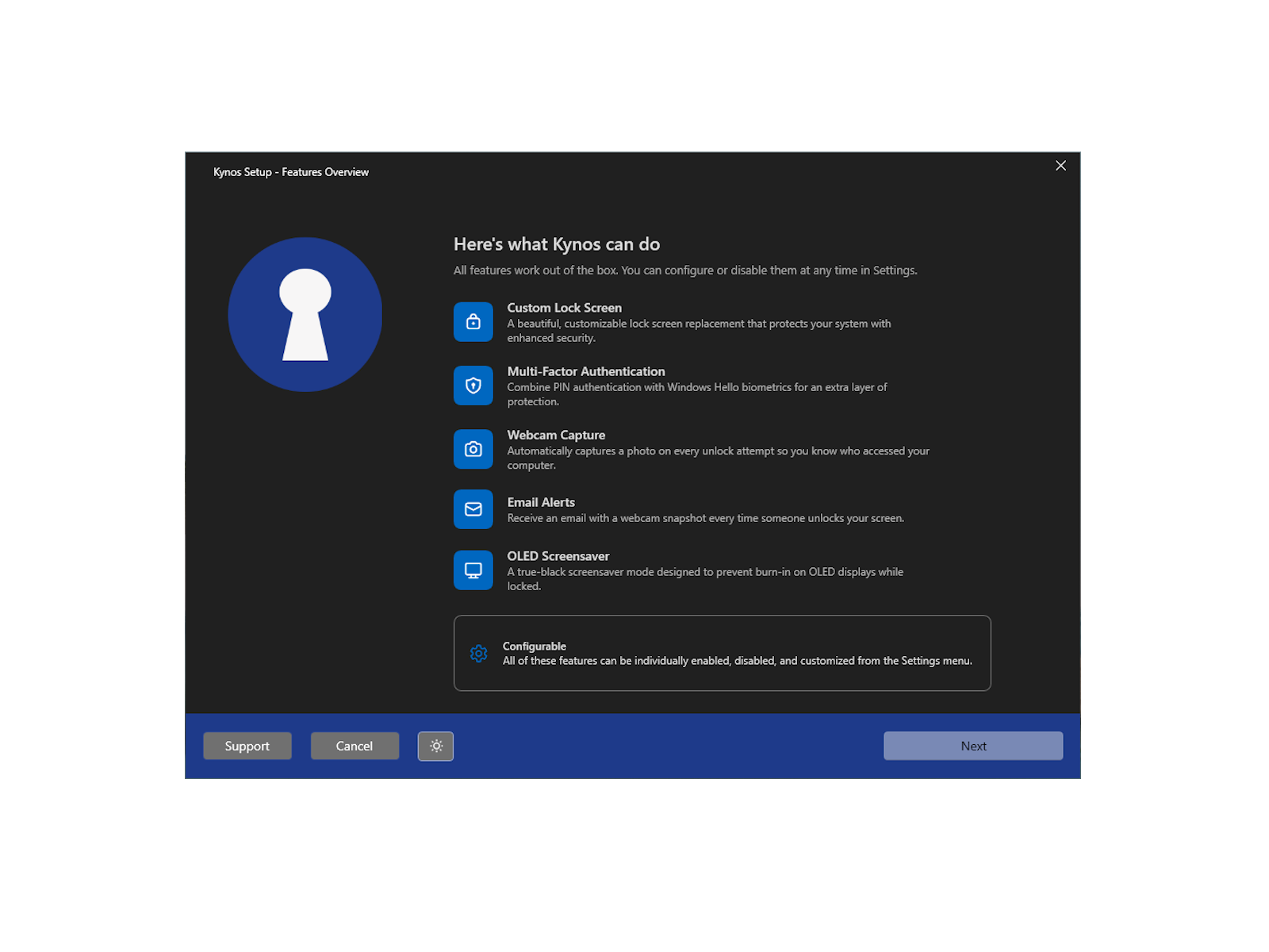 Setup wizard: functionality overview - dark theme