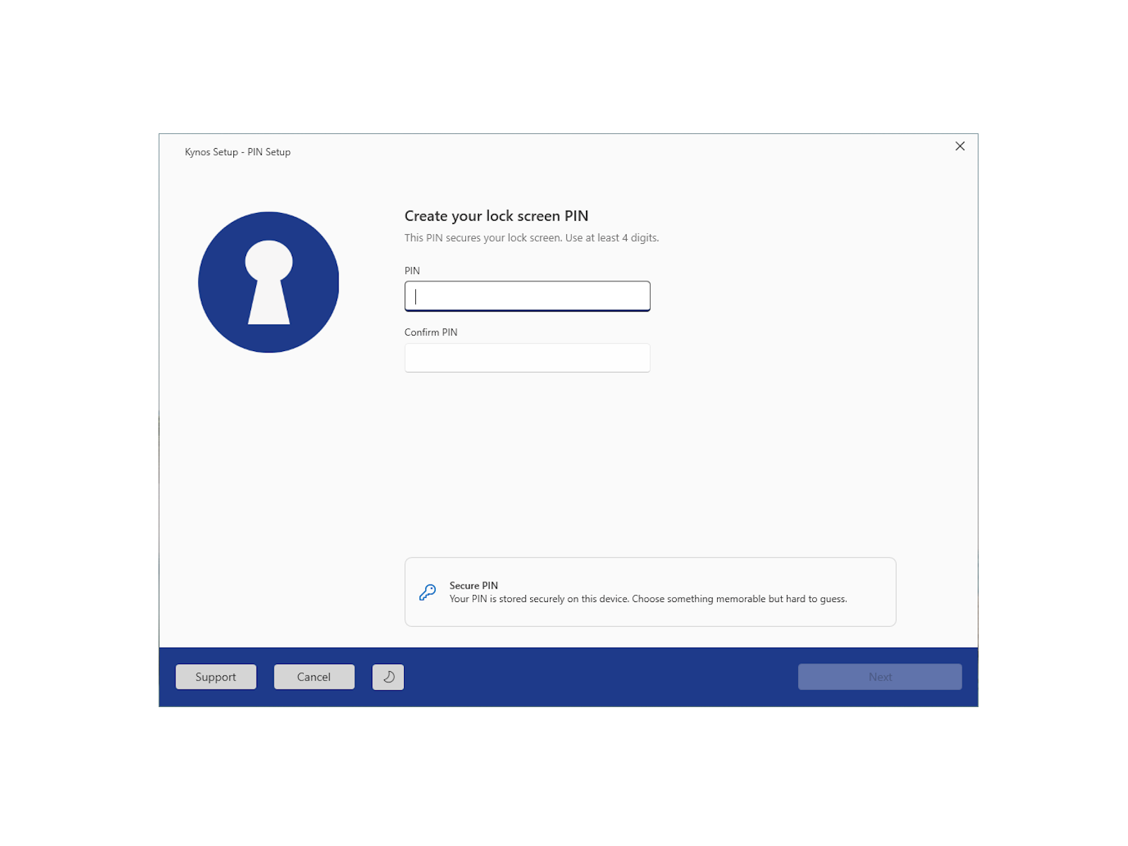 Setup wizard: set your PIN - light theme